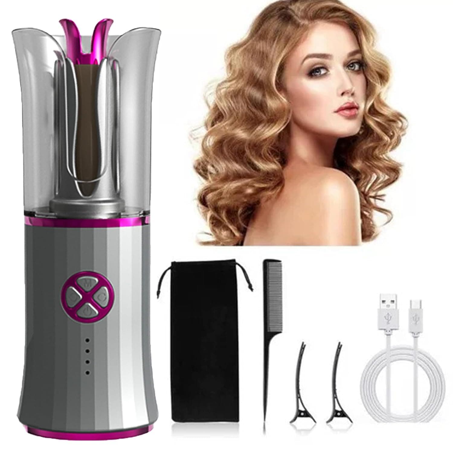 Hair Curling Irons for Women,جهاز ويفي للشعر,Wireless Automatic Curling Iron with 4 Temperatures Fast Heating, 2-Way Rotation, Anti-Scald, Anti-Tangle Rotating Hair Curling Wands for Hair Styling