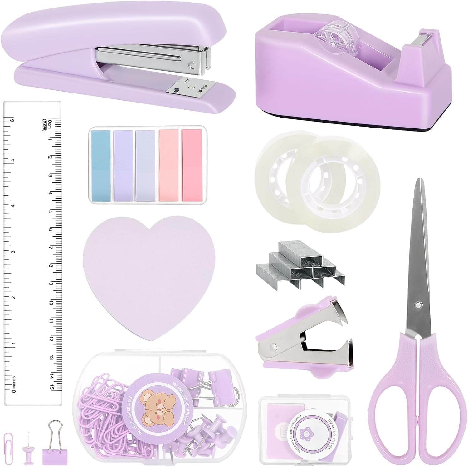 YelaJoy 1 Set Purple Office Supplies Set, Stationery Kit including Stapler and Tape Dispenser, Aesthetic Desk Accessories for School Classroom, Desktop Organizer Tools for Daily Work