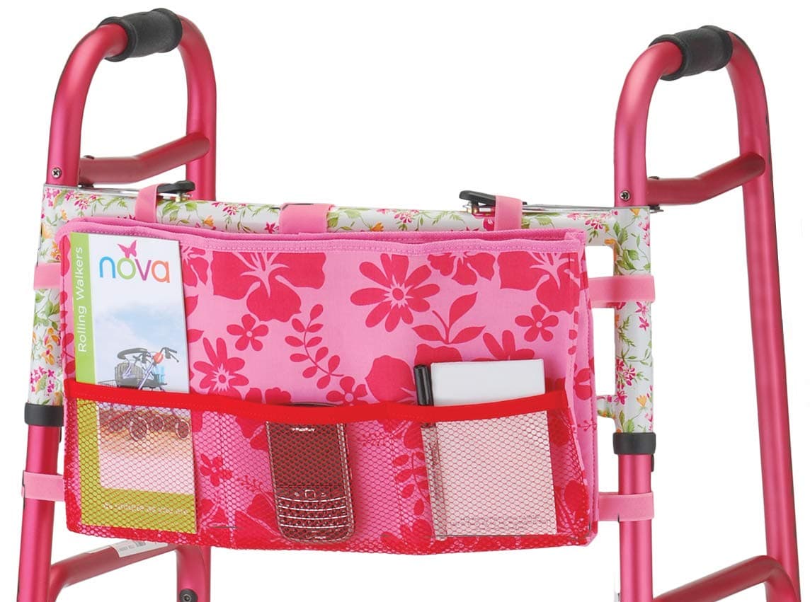 NOVA Walker Bag, Tote Bag for Walkers, Universal Fit on All Folding Walkers, Aloha Pink