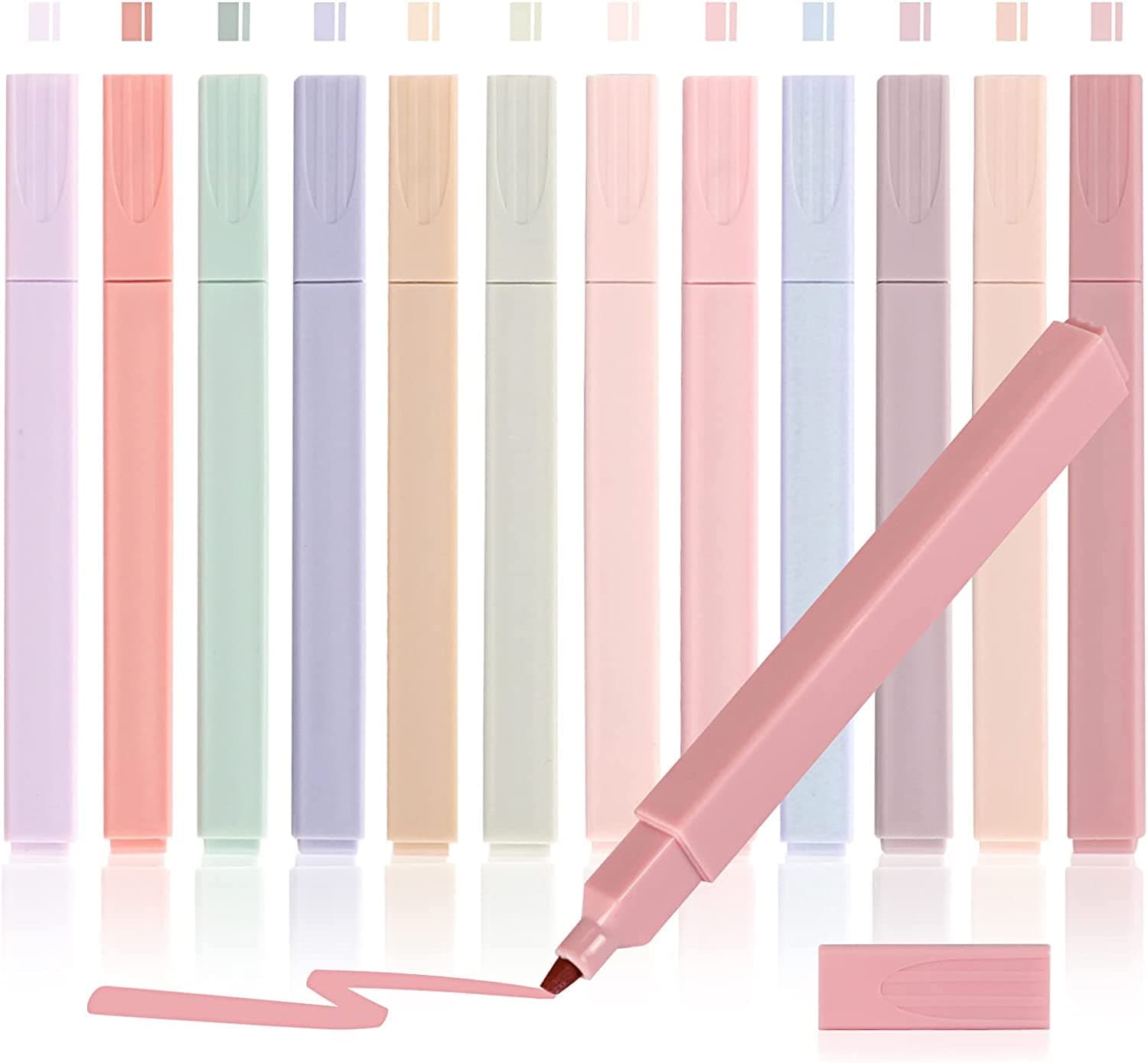Aesthetic Highlighters with Mild Assorted Colors, Soft Chisel Tip Highlighters Marker Pens, No Bleed Through for Journal Notes Adults Kids Students, Office School Supplies, 12 Pcs