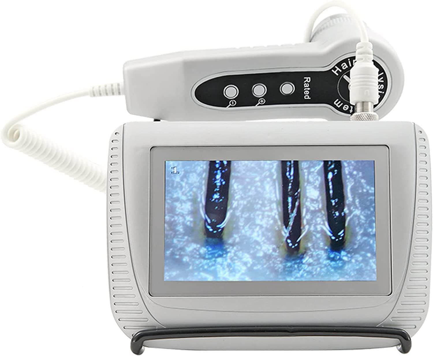 ماسح ضوئي لتحليل شعر البشرة، شاشة LCD 5 انش، نظام تشخيص بشرة الوجه، محلل شعر، شاشة محمولة قابلة لاعادة الشحن للعناية بالبشرة، للمنزل وصالون التجميل ومركز العناية بالشعر (200x)