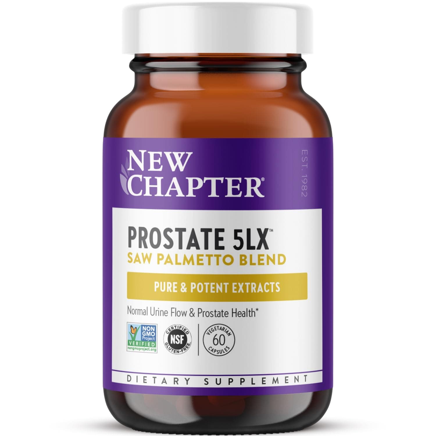 New Chapter Prostate Supplement - Prostate 5LX with Saw Palmetto + Selenium for Prostate Health - 60 ct Vegetarian Capsule