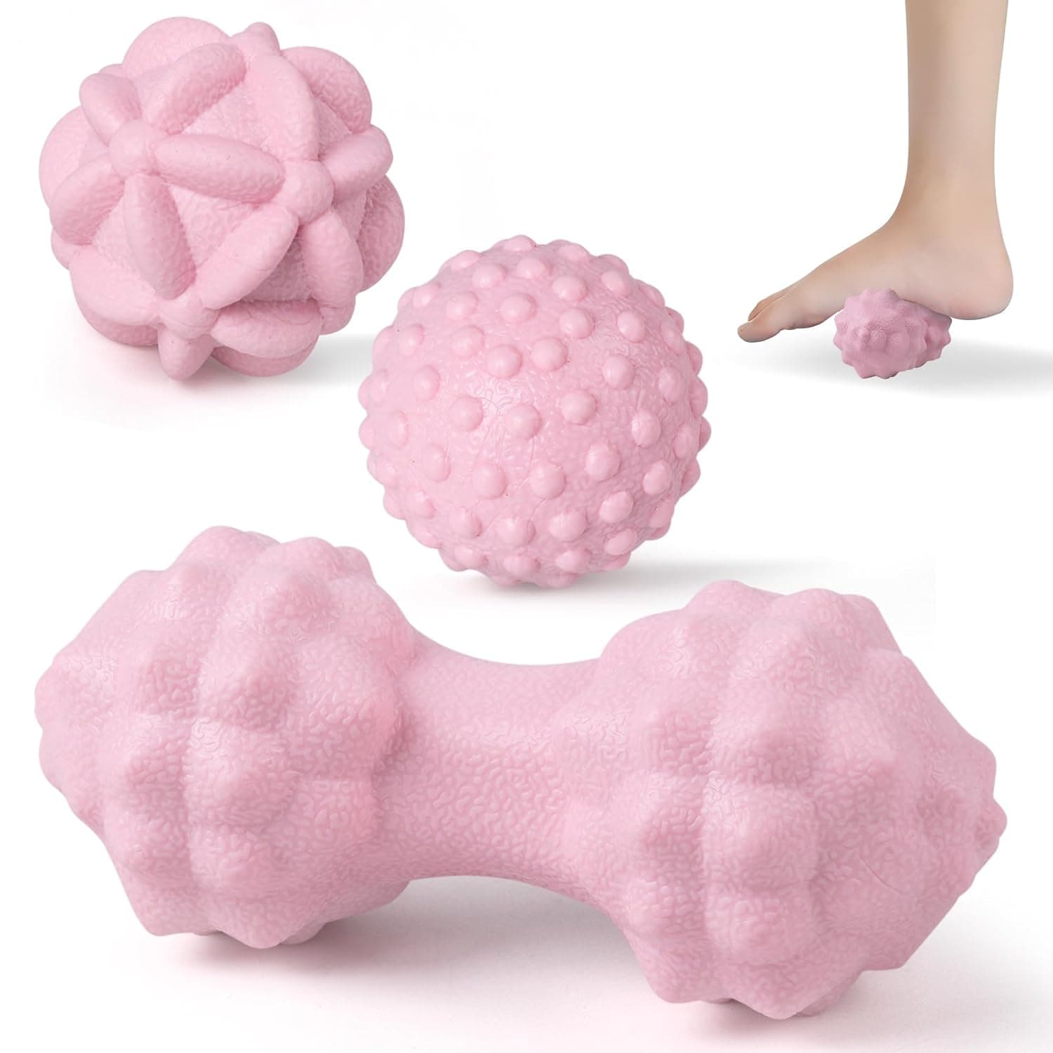 3pcs Massage Balls Set, Massage Balls, Trigger Point Massage Balls, Myofasical Muscular Fascia Relaxation Ball, for Neck Back Shoulders Arms Feet, Pink