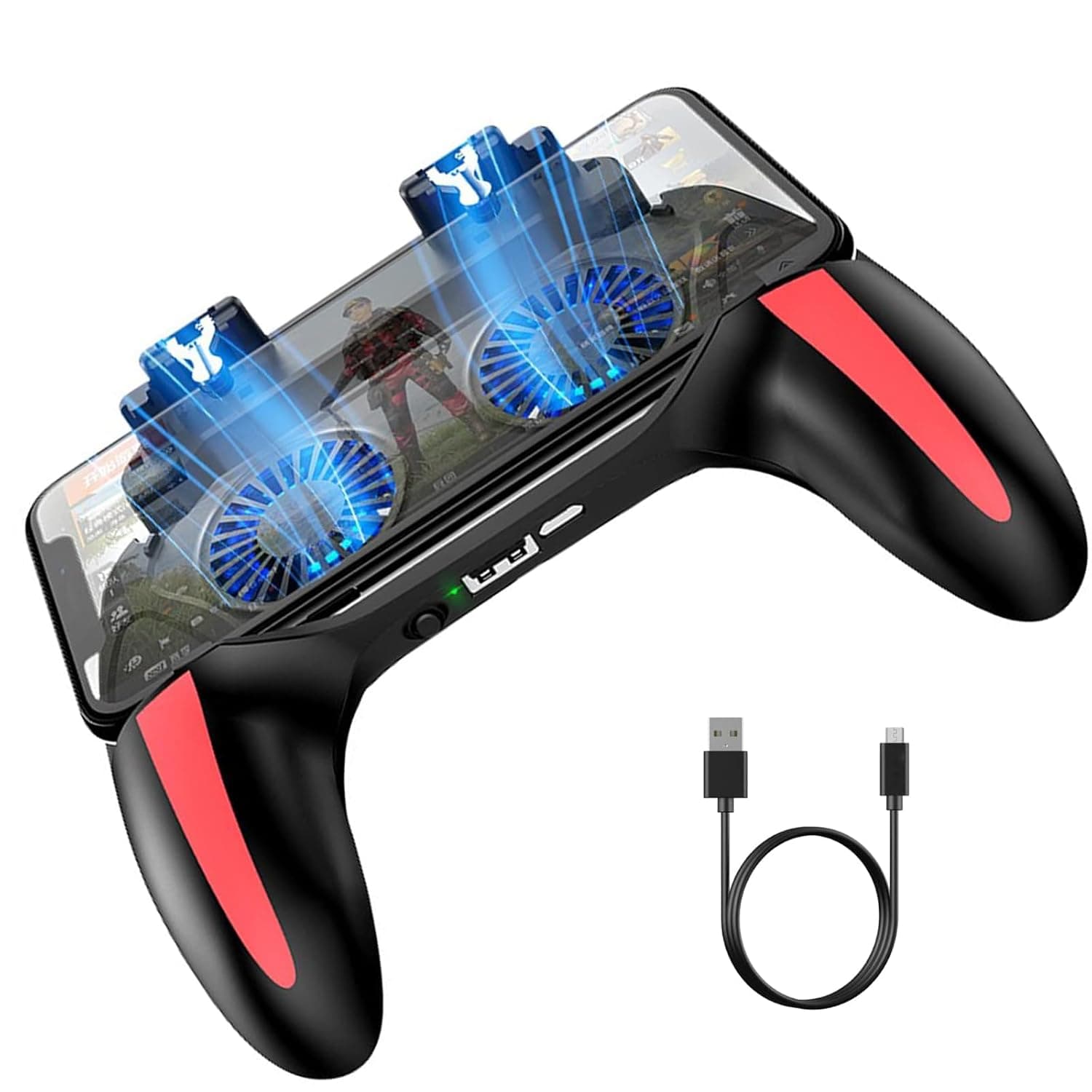 ميكنج تيك وحدة تحكم العاب الموبايل مع مروحة تبريد ذراع لالعاب الهاتف ازرار L1R1 للعبة بابجي/كول اوف ديوتي/فورتنايت اداة بالالعاب للجوال لجوالات اندرويد اي او اس مقاس 4.7-7 انش USB أخضر