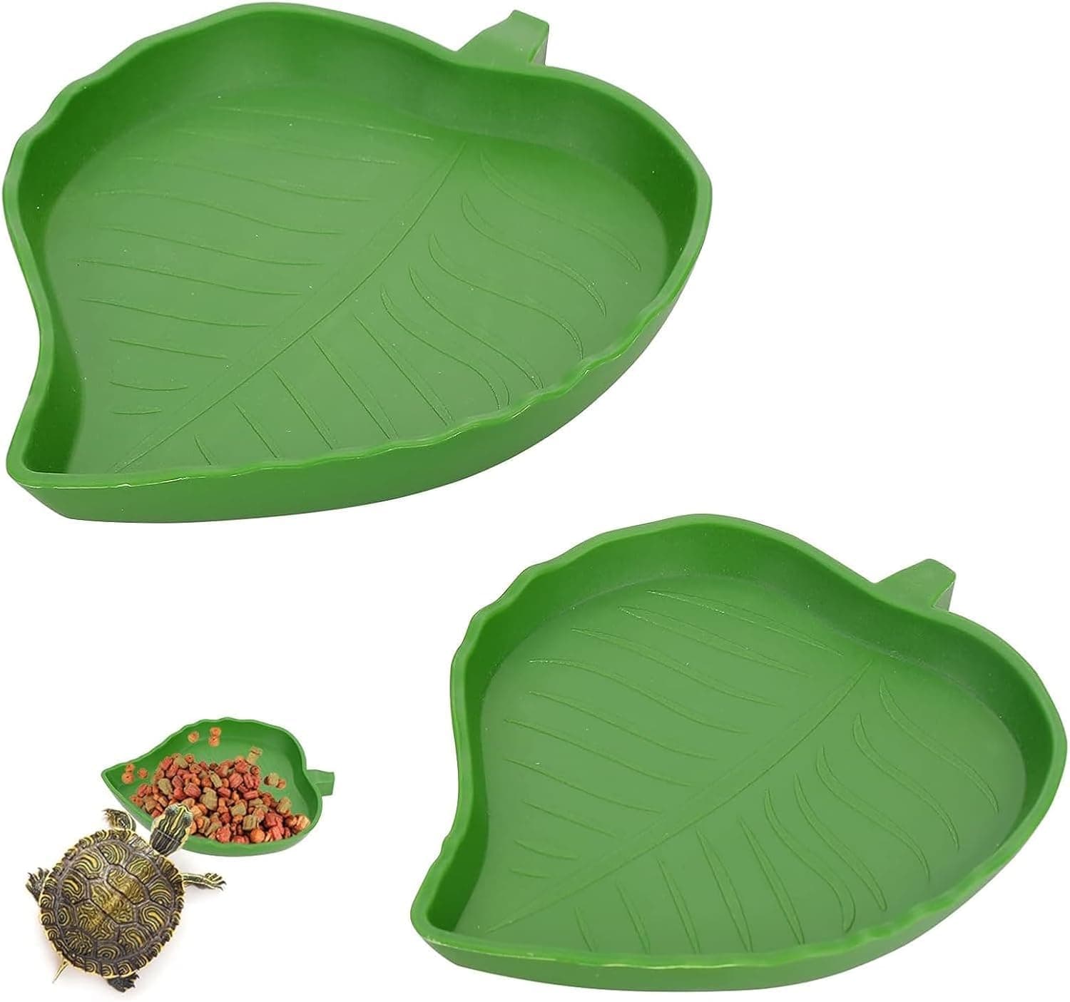 Aputue Reptile Food Water Bowl, 2-Pack Durable Plastic Leaf-Shaped Bowls, Easy to Clean Reptile Water Dish for Tortoises, Lizards, Hamsters and Small Pets