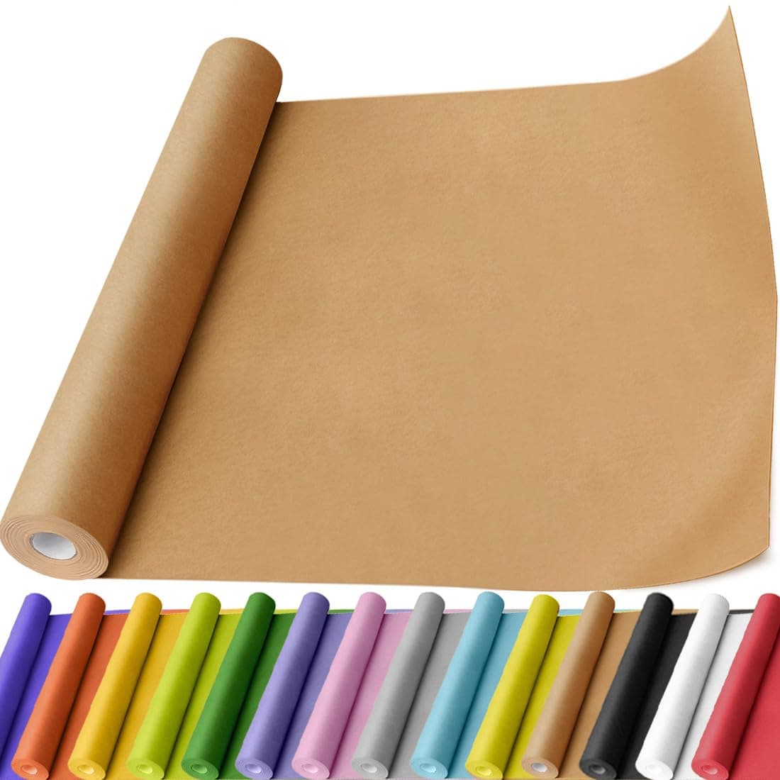 PH PERKHOMY 17.5" x 600" (50') Brown Kraft Paper Roll for Gift Wrapping Bulletin Board Kids Craft Art Bouquet Flower Packing Moving Shipping Floor Covering Table 70GSM 50LB (Brown, 17.5" x 50')