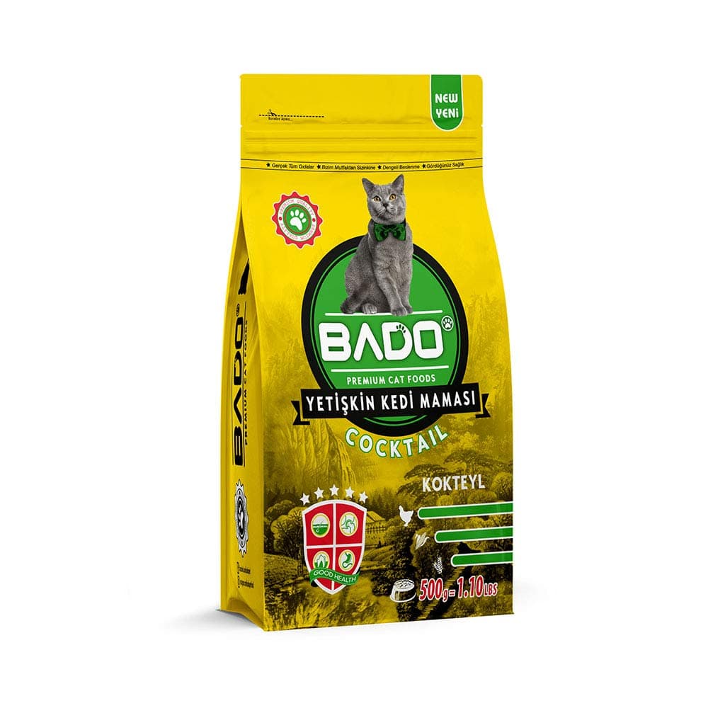 Bado Adult Dry Cat Food – Cocktail Mix Formula – High Protein with Taurine & Natural Fibers for Digestion, Heart Health & Shiny Coat – 500g
