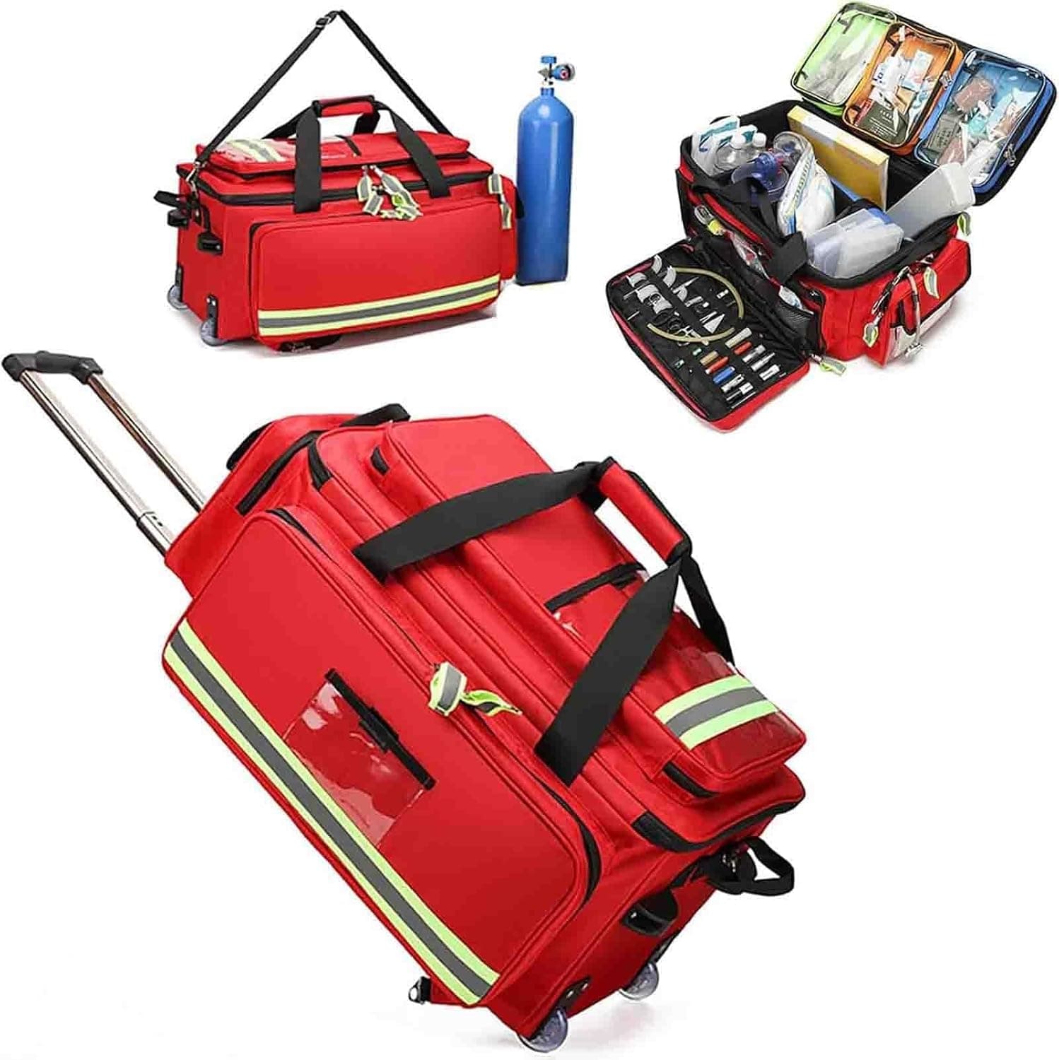 Large Capacity Medical Trolley Bag with Wheels,Portable Tactical Medical Bag,for Camping Hiking Daycare Outdoors(Red)