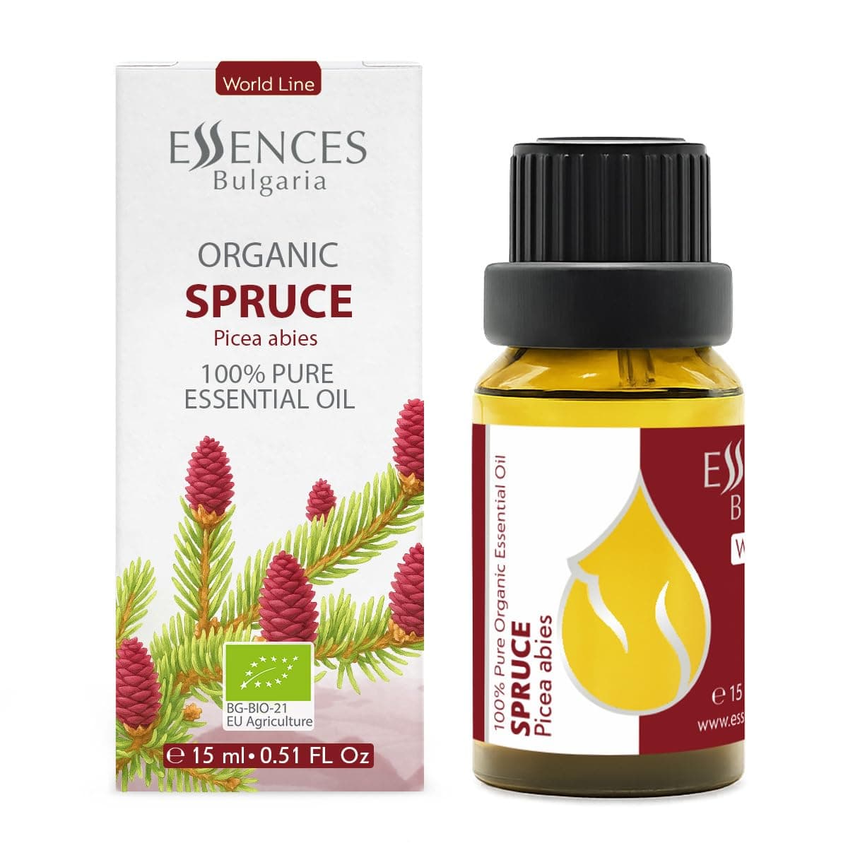Essences Bulgaria Organic Spruce Essential Oil | 15ml | Picea abies | 100% Pure | Natural | Undiluted | Therapeutic Grade | Aromatherapy | Cosmetics | Cruelty Free | Non-GMO | Vegan