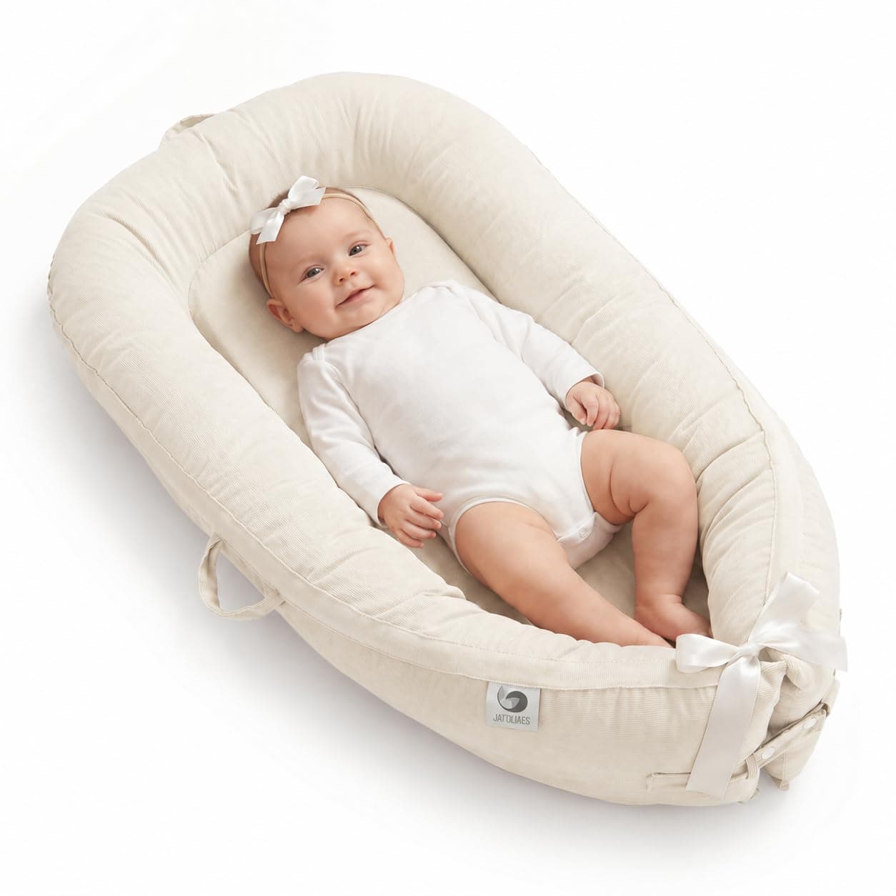 Baby Nest Pod for Newborn, 100% Cotton Baby Sleep Pod, Soft Breathable Baby Lounger for Napping, Travel & Rest, Newborn Essentials for 0-12 Months (Off White)