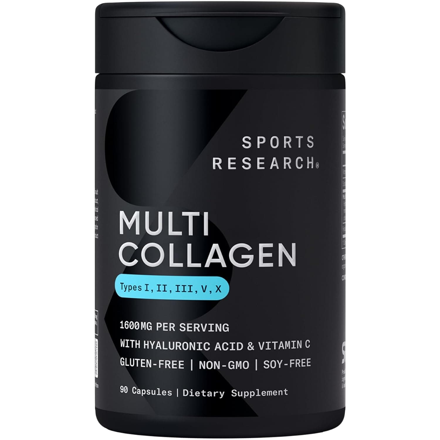 Sports Research Multi Collagen Complex Type I, II, III, V, X, with Hyaluronic Acid Plus Vitamin C 90 Capsules
