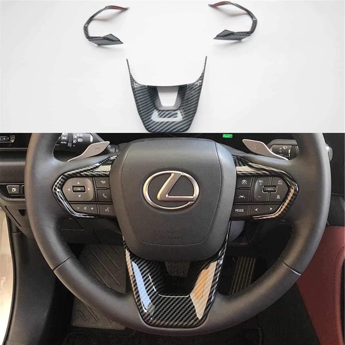 ZiWen Interior Trims Steering Wheel Cover Accessories for Lexus RX 350 RX 500h 2023 2024 NX 250 NX 350 NX 350h NX 450h 2022 2023 2024 GX TX (Carbon Fiber Print)