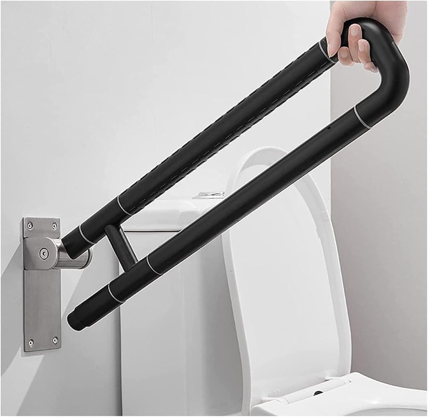 Foldable Toilet Grab Bar, Flip Up Wall Mounted Bathroom Shower Handles,Non-Slip Handrails Toilet Shower Support,Glows at Night, Toilet Arms for Elderly,Disabled & Pregnant(60cm)