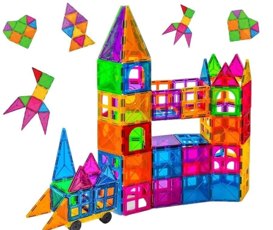 3D Magnetic Tiles 100pcs, Clear Magnet Building Blocks for Kids, Building&Construction Toys for Girls and Boys, Toddlers' Building Stacking Blocks Set تركيبات مغناطيس للاطفال