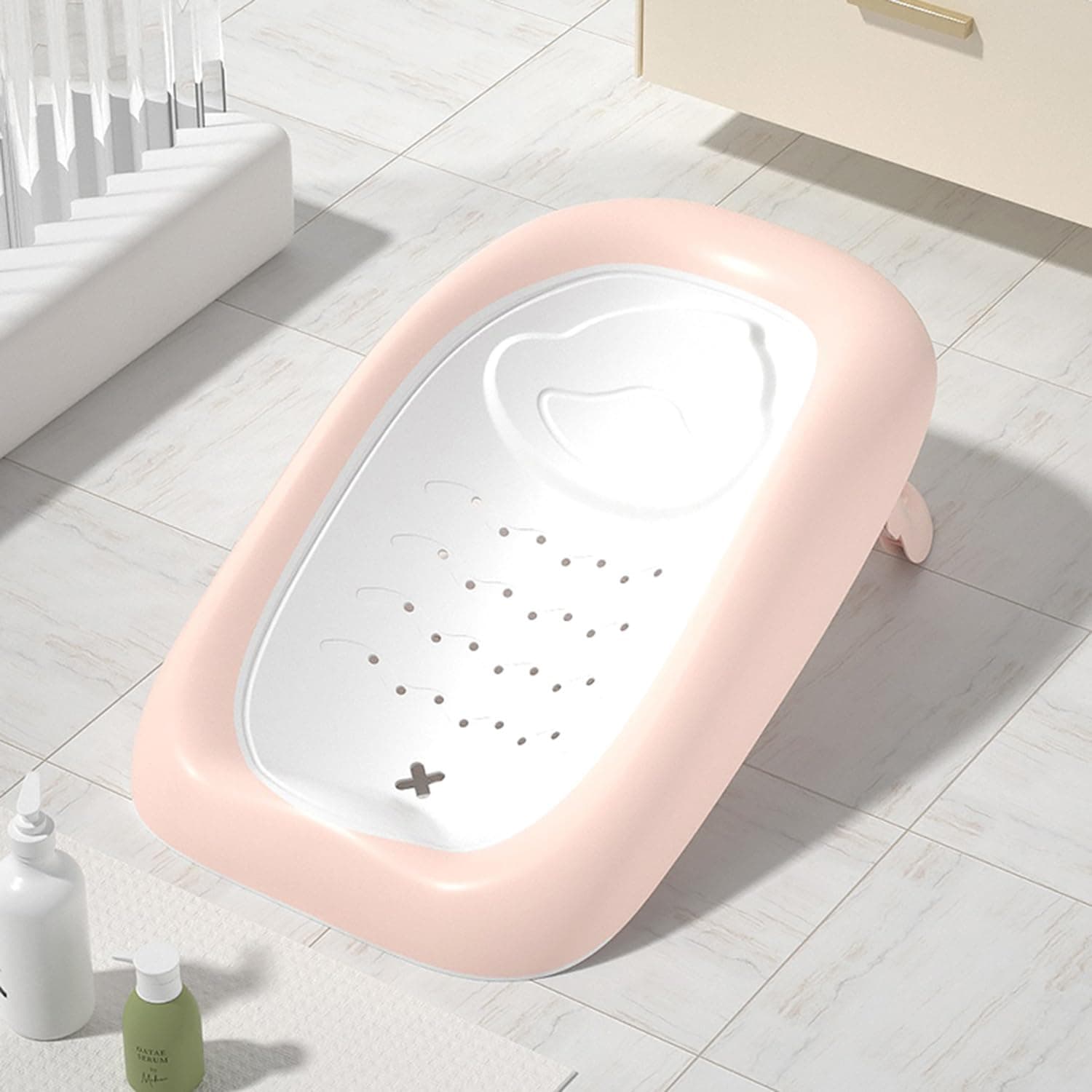 Baybee Foldable Baby Bath Tub for Kids, Baby Bath Seat with Drainer, Portable Kids Bathtub bather for Baby with Ergonomic Non-Slip Base, Plastic baby bath tub for Babies (Pink)