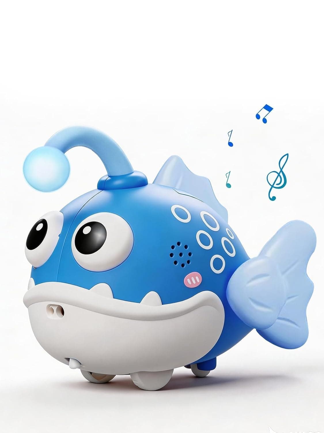 Baby Crawling Toy Lantern Fish, Infant Tummy Time Toys & Musical Light Up 60 Songs, Early Development Toy for Infants and Toddlers 6-18 Months(Blue) (Blue)