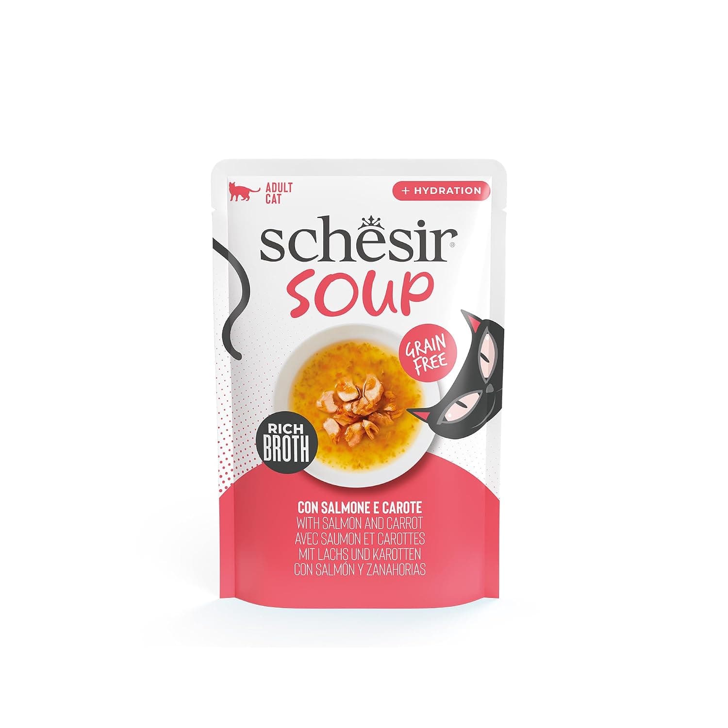 Schesir, Soup with Salmon Fillets and Carrots, Complementary Wet Food for Cats, Original Recipe, 100% Natural, 12 Bags of 40 g