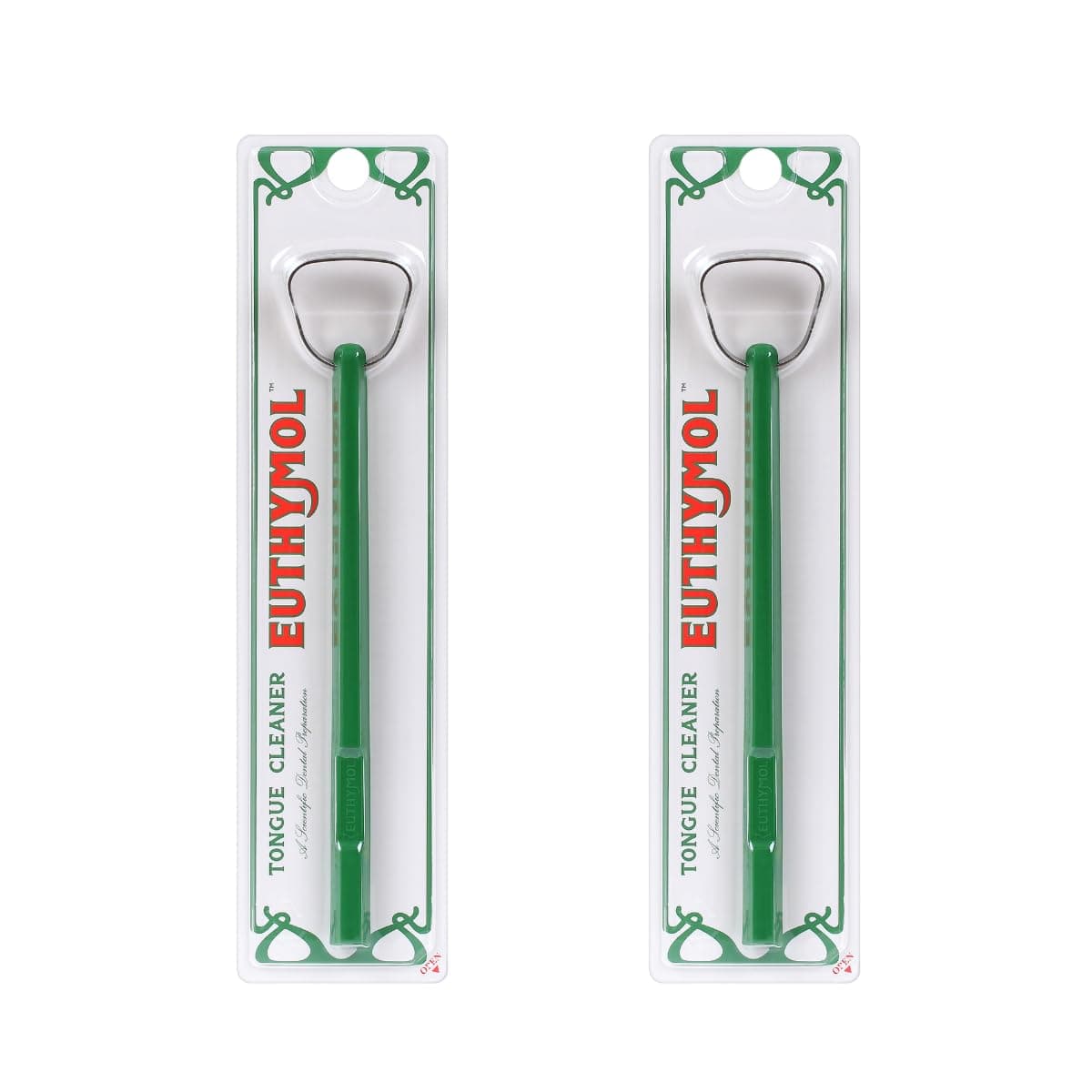 Euthymol Tongue Cleaner - Stainless Steel, 14° Neck Angle for Improved Tongue Cleaning, Minimizes Gag Reflex, Helps Reduce Bad Breath Odor, 12 Hours of Fresh Breath, Easy to Use - Pack of 2