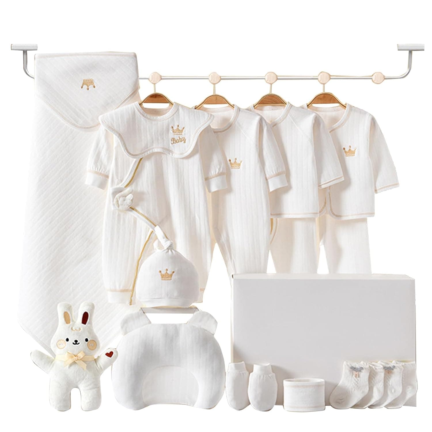 18PCS Newborn Baby Gift Set, Newborn Layette Gift Set for Boys and Girls, Babies Essential Clothes Accessories with Baby Blanket, 100% Premium Cotton, for Spring Summer Autumn Winter Four Seasons
