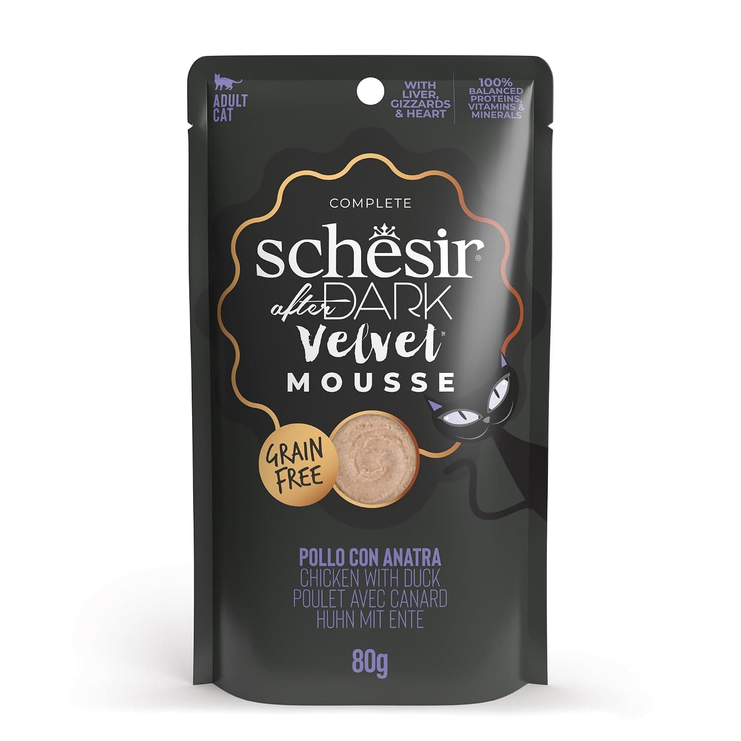 Schesir Velvet Wet Food Mousse with Chicken & Duck in Broth, 80 g Single Can
