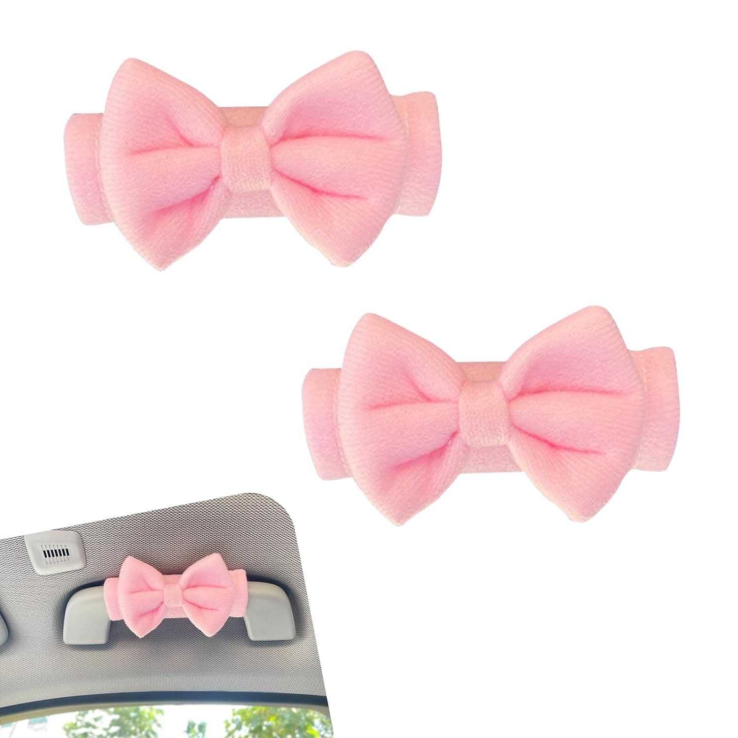 2 Pcs Car Inside Roof Handle Covers, Cute Bow Anti Slip Vehicle Interior Door Pull Handle Protector, Anti Scratch Front Rear Door Handle Sleeve Universal for Car SUV Truck, Pink, Soft Material