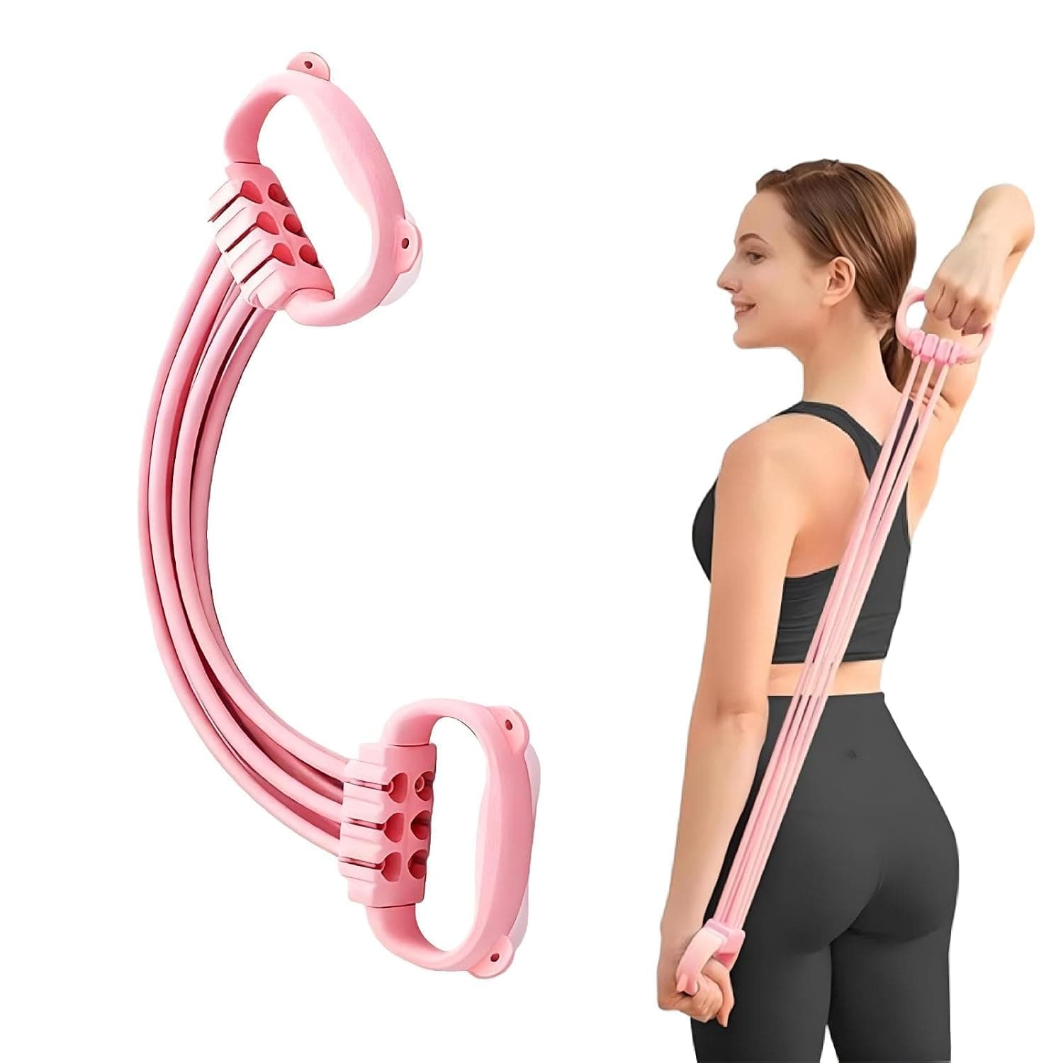 Tube Resistance Band with Handles, Adjustable 6 Levels Elastic Resistance Exercise Rope, Multifunction Fitness Band for Yoga Pilates Abdomen Waist Arm Leg Stretching Training Physical Therapy (Pink)