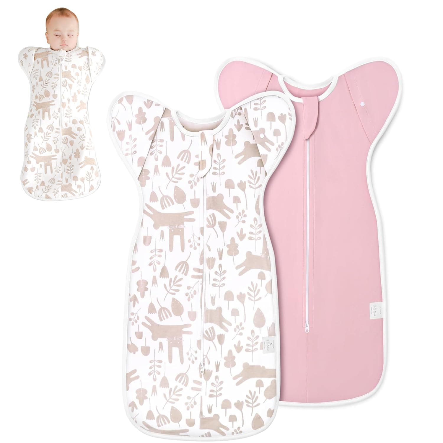 2 Pcs Newborn Swaddle Sleep Sack,قماط اطفال,Swaddle Wrap Newborn with 2-Way Zipper for 0-6 Months,Cuff Removable Design