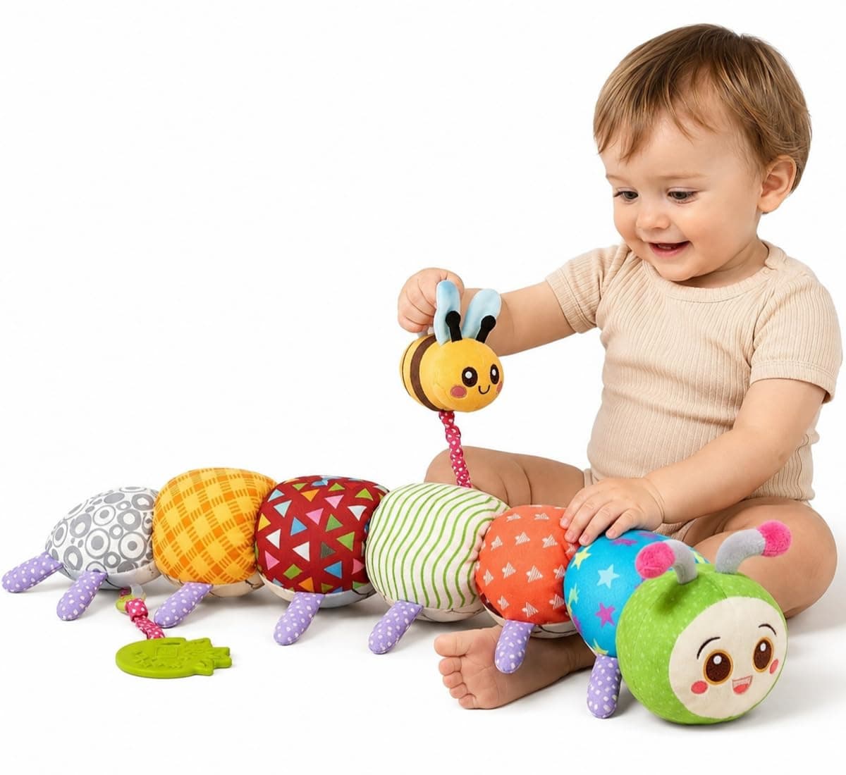 Baby Sensory Caterpillar Toy for Newborns 0–3–6 Months and Up – Soft Plush Infant Stuffed Animal with Rattle, Crinkle Paper and Textured Fabric – Early Learning Educational Toy for Sensory Development