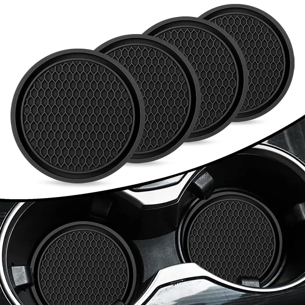 ELEPHANTBOAT 4PCS Car Cup Coasters Universal Non-Slip Soft Drink Cup Holder Inserts for Cars, Trucks, SUVs Protects Interior from Spills, Dirt, Scratches and Enhances Vehicle Style
