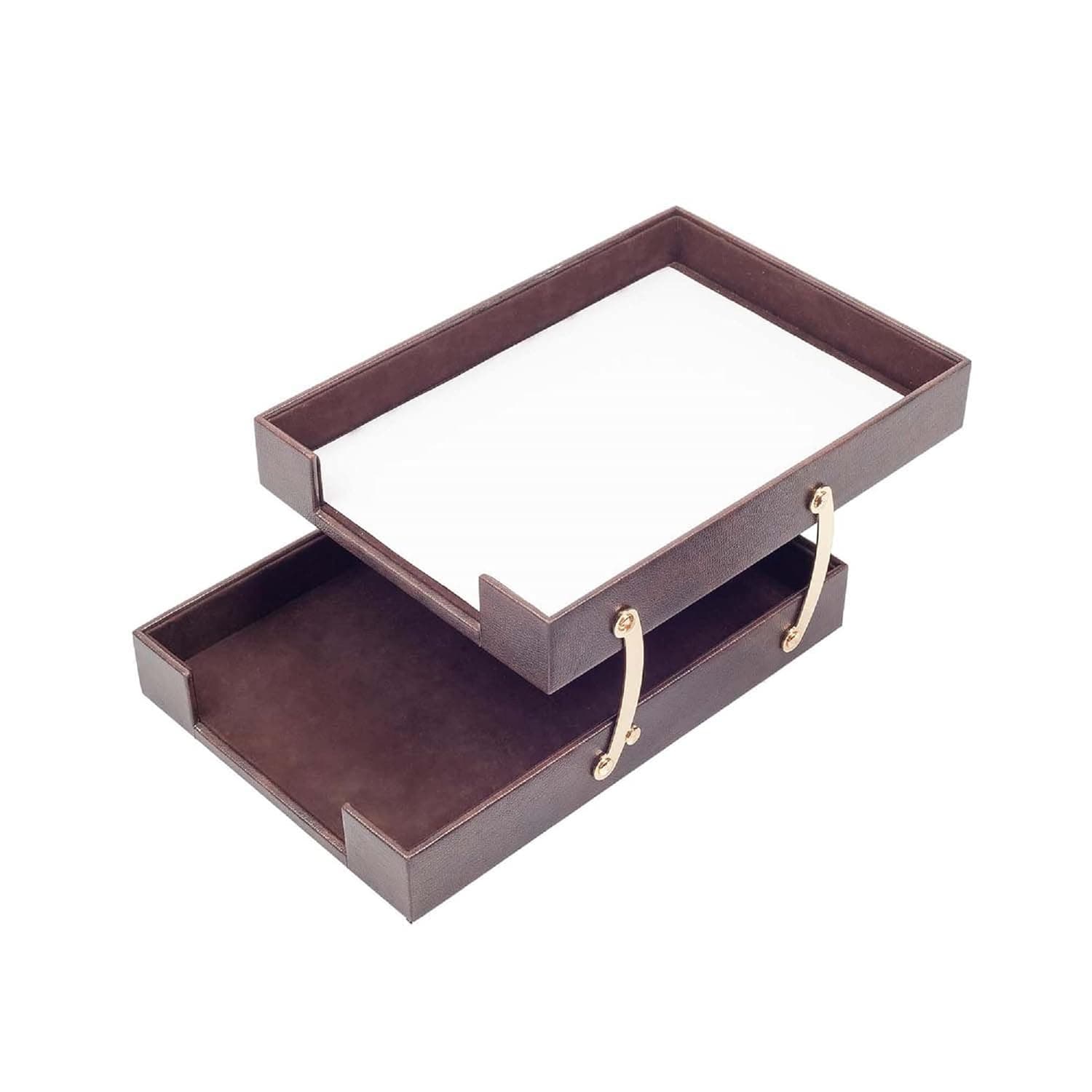 MOOGCO Leather Document Tray Double-Desk Organizer-Office Accessories-Desk Accessories-Office Supplies-Office Organizer - Office Gifts (Brown)