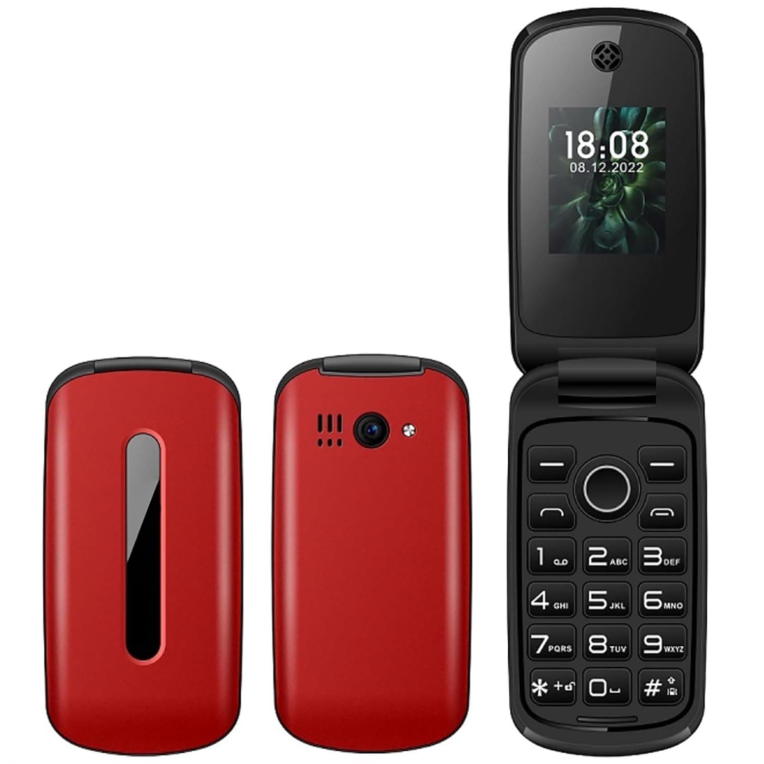 Folding Phone for Seniors, Dual SIM Senio with SOS Butto Basic Cell Phone for The Elderly, Large Buttons & Powerful Speaker, Large icons/Torch, MP3 player/FM radio,Red