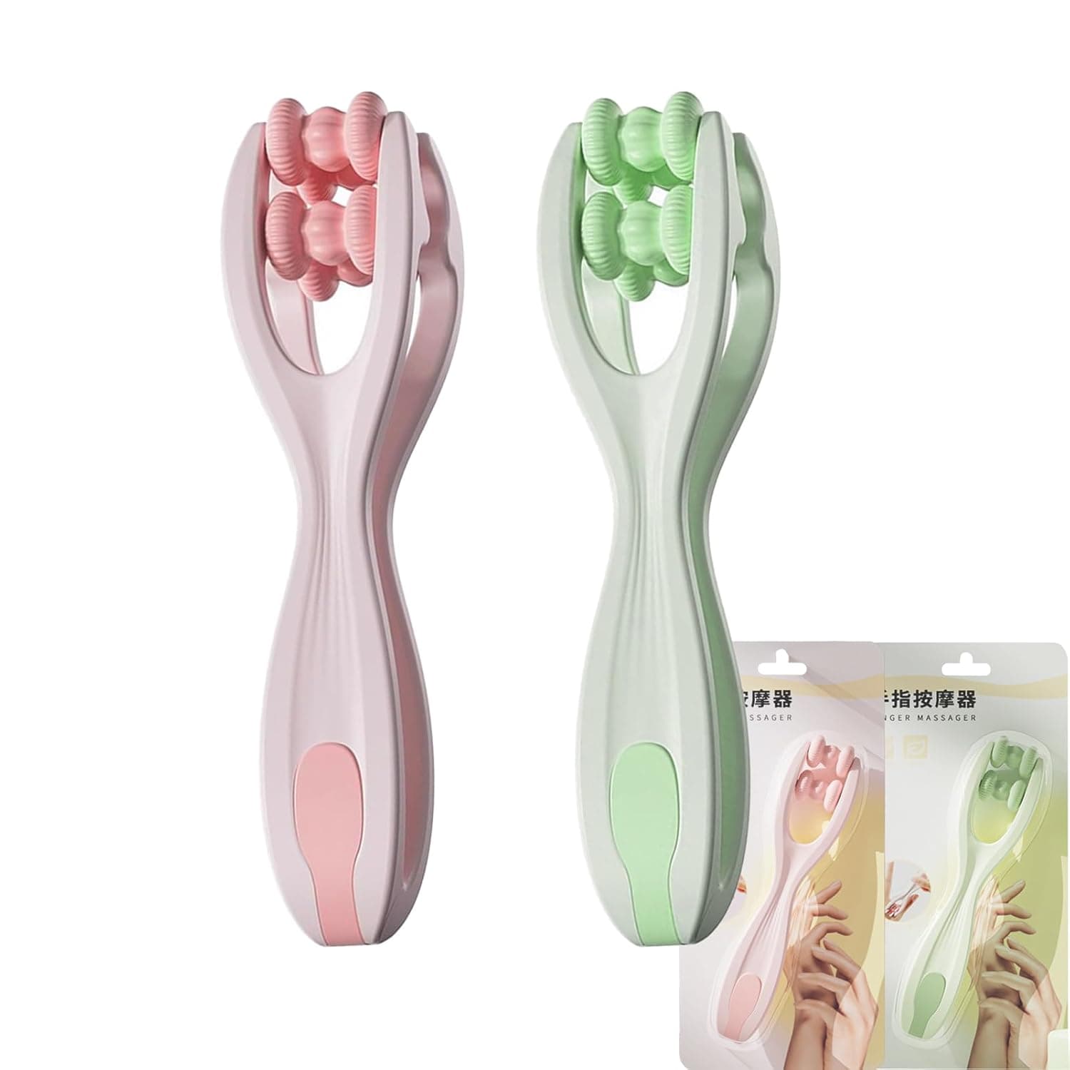 Finger Massage Roller, Double Roller Finger Massager, Acupressure Hands, Hand and Finger Massager with Handle, Body Acupressure Massage Rollers, for Muscle Relaxation, Stress Relief Wrists