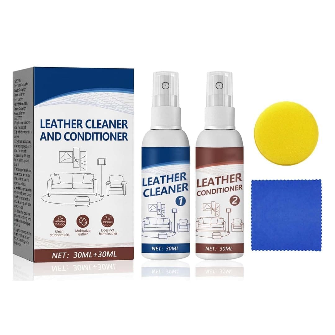Leather Care Kit with 30ml Cleaner & 30ml Conditioner, Sponge & Towel Included, Ideal for PU Leather, Sneakers, Shoes, Bags & Car Interiors
