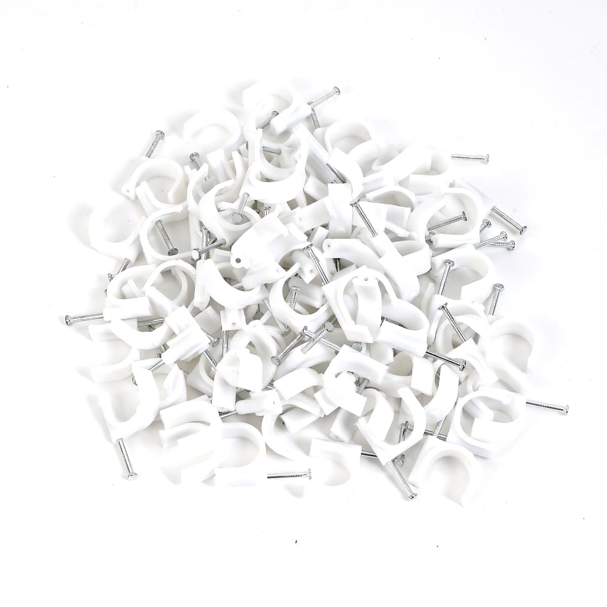 Lawazim Cable Clip-100 Piece 14mm- Mess-Free Wire Organizer with Metal Nail for Easy Installation, Heavy-Duty Wall Mount Clips for Ethernet Cable Management Home Office DIY Projects Indoor/Outdoor Use