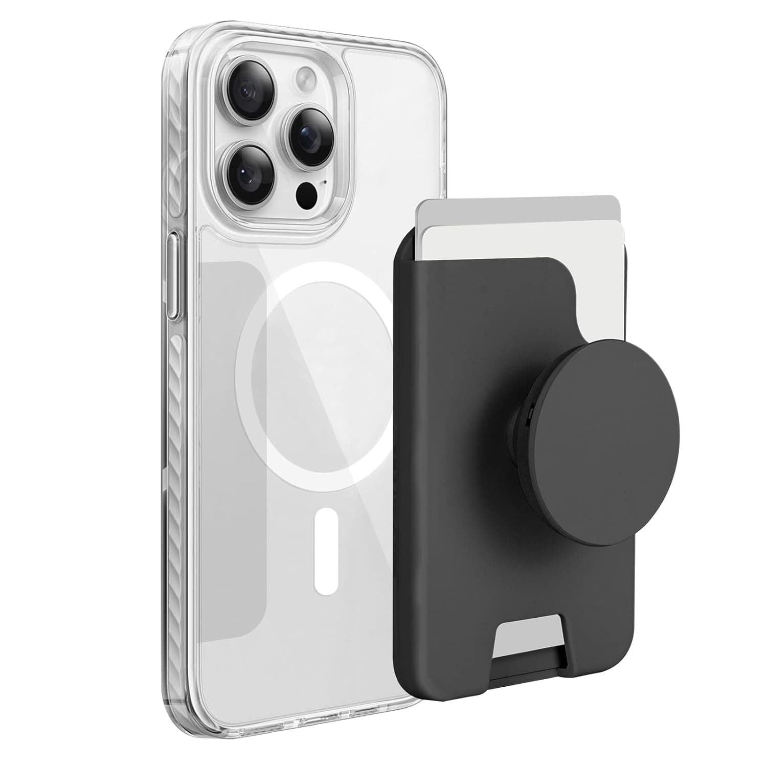 محفظة جوال مغناطيسية مع مقبض هاتف قابل للتمدد، حامل بطاقات متوافق مع ماج سيف، محفظة جوال مغناطيسية قابلة للفصل وقابلة للطي للهواتف الذكية والتابلت - اسود