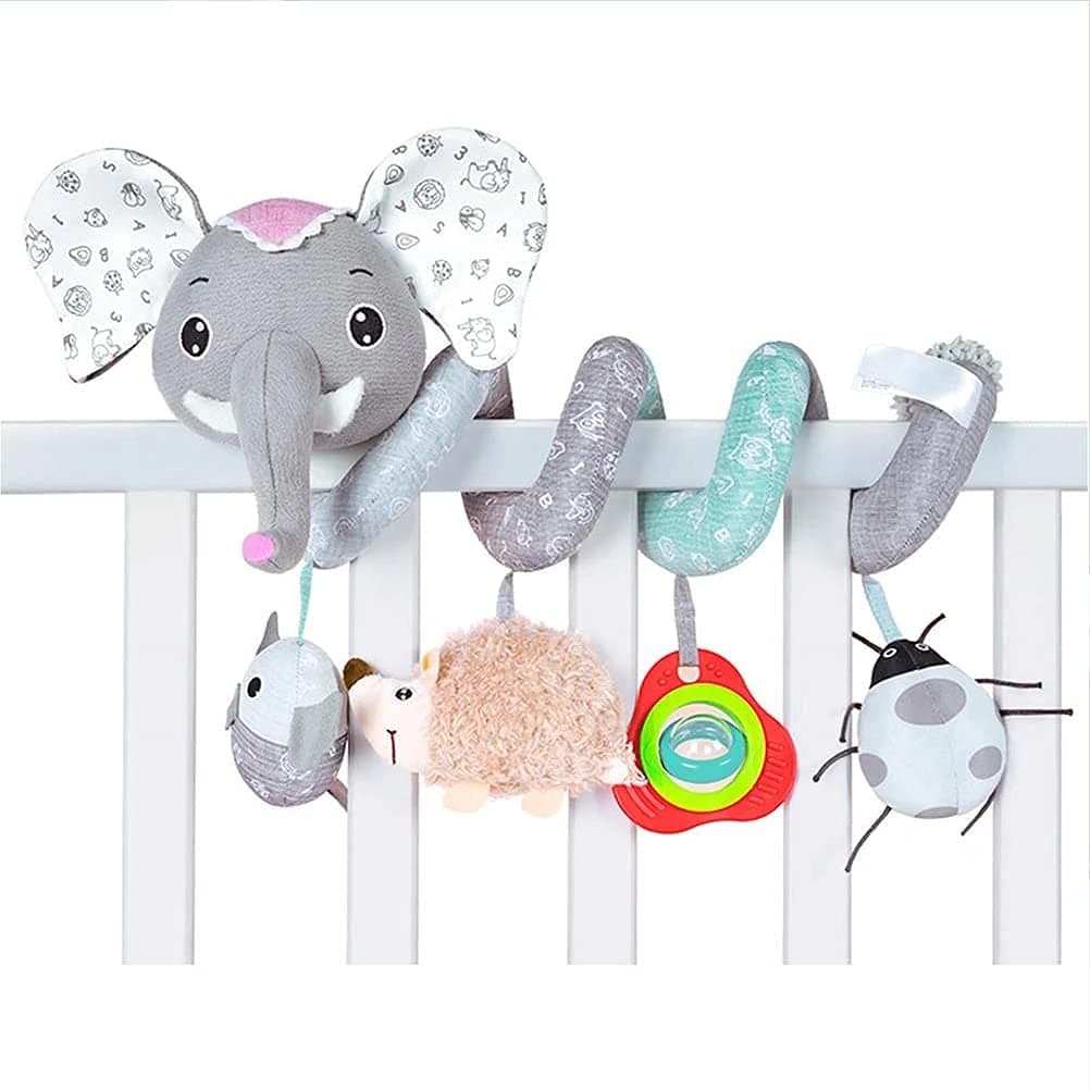 1 Piece Hanging Spiral Elephant Baby Toys Baby Teething Toy Twisty Curly Cartoon Elephant Plush Rattle Toy Interactive Rattle Toys Great for Infant Baby Stroller Cradle Crib Baby Bed