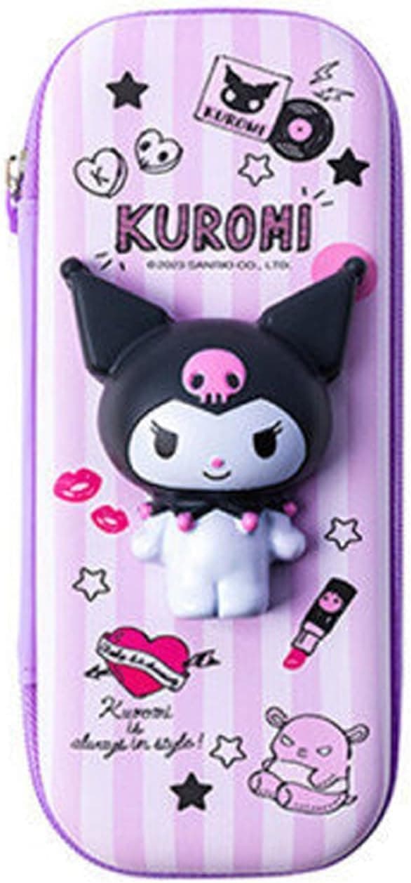Cute Pencil Case for Kids, 3D Pencil Case with Large Capacity and Zip Closure, Portable Purple Kuromi Pen Holder Pouch, School Supply Organizer Stationery Bag Gift for Kids
