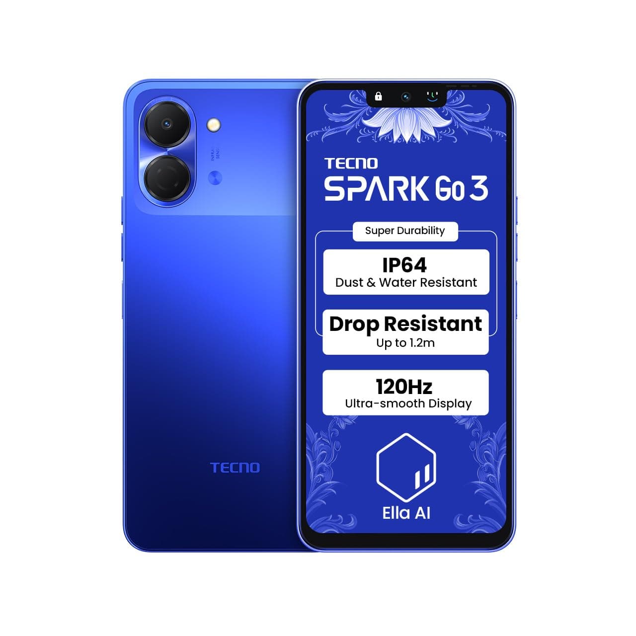 Tecno Spark Go 3, 6.75 inches 120Hz Smooth Display, 5000mAh Battery, 4GB RAM + 64GB Storage, 13MP Camera, Galaxy Blue