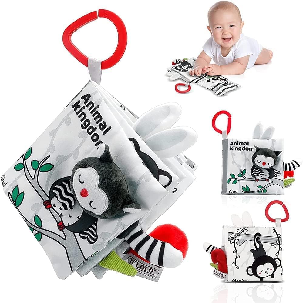 DMG Baby Soft Cloth Book, 3D Touch Feel High Contrast Cloth Book, Baby Cloth Books, Black and White Activity Crinkle Baby Books, Sensory Baby Toys, Washable Fabric Book for 0-12 Months Baby