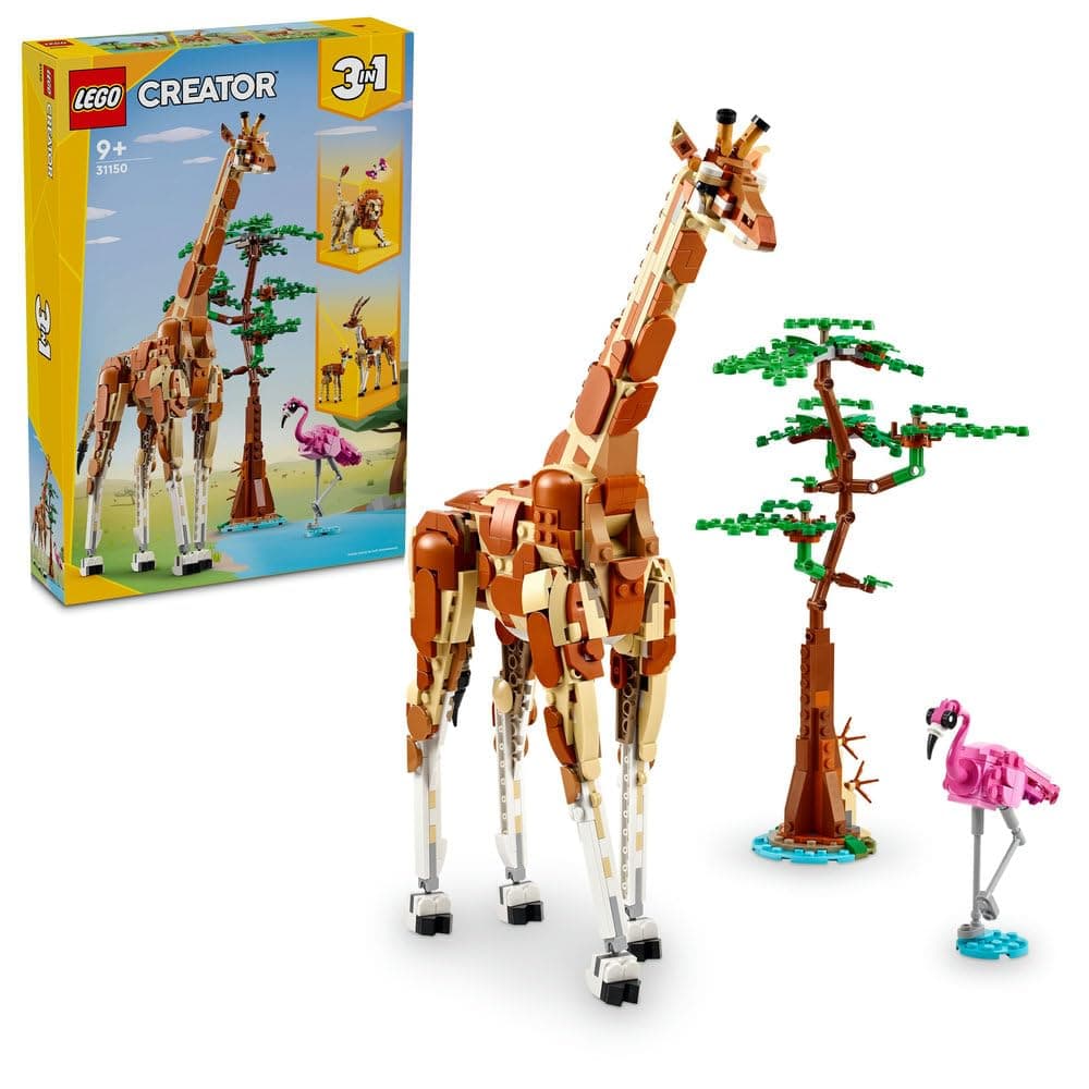 LEGO Creator 3in1 Wild Safari Animals 31150 | Giraffe to Gazelle to Lion, Safari Animal Figures, Building Set, Gift for 9+ Year Old Boys & Girls, 780 Pieces