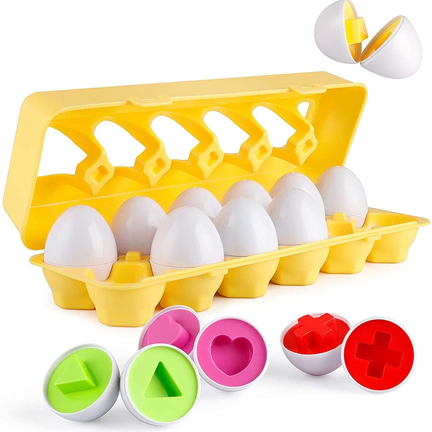 Joyzzz Matching Eggs Toy, 12 Pcs Matching Eggs Toy Color and Shape Sorter, Early Learning Montessori Puzzle for 1 2 3 Year Old Toddlers, Fine Motor Skill Development Educational Gift Set