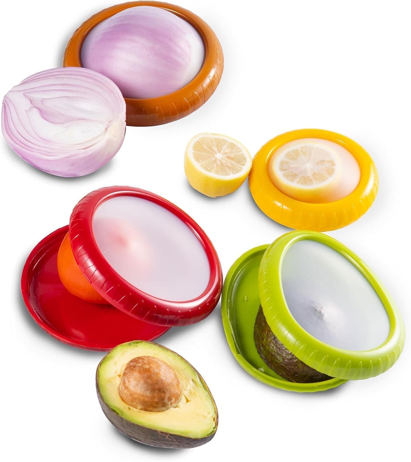 YelaJoy 4 Pcs Avocado Saver & Onion Storage Containers, Anti-Oxidation Fridge Fresh Pods, Silicone Food Storage Box, Kitchen Fruit Vegetable Food Keeper Set, for Lemons Tomatoes Garlic Peppers