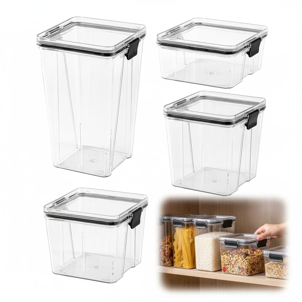 4 Piece Airtight Food Storage Container, BPA-Free shatterproof Freezeable Plastic Food Containers, Dishwasher Safe Sealed Storage Containers for Meal Prep, Leftovers, and Kitchen Organization