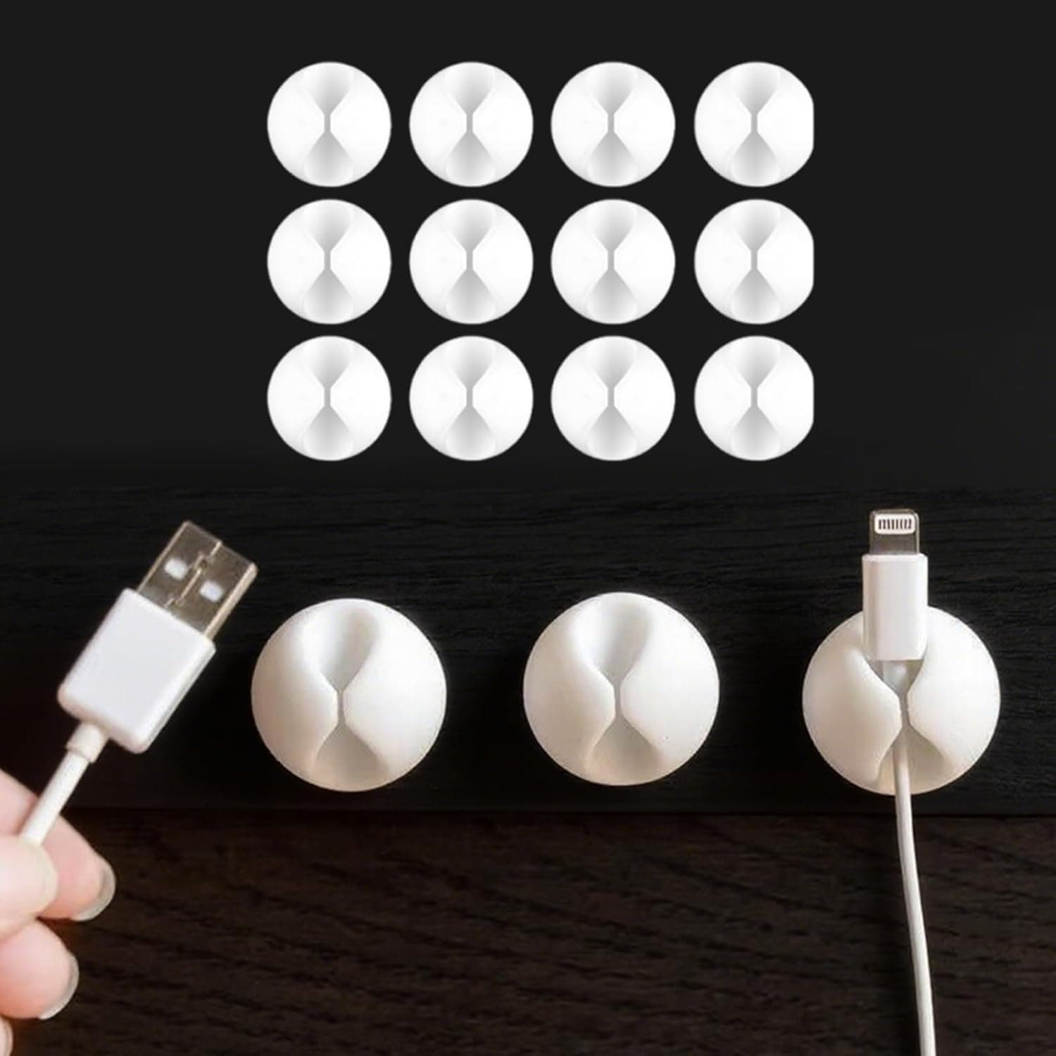 Cord Clips Cable Organizer 12 Pack Adhesive Desk Cable Holder Wire Management Clips Desktop Cord Organizer Home Office(White)