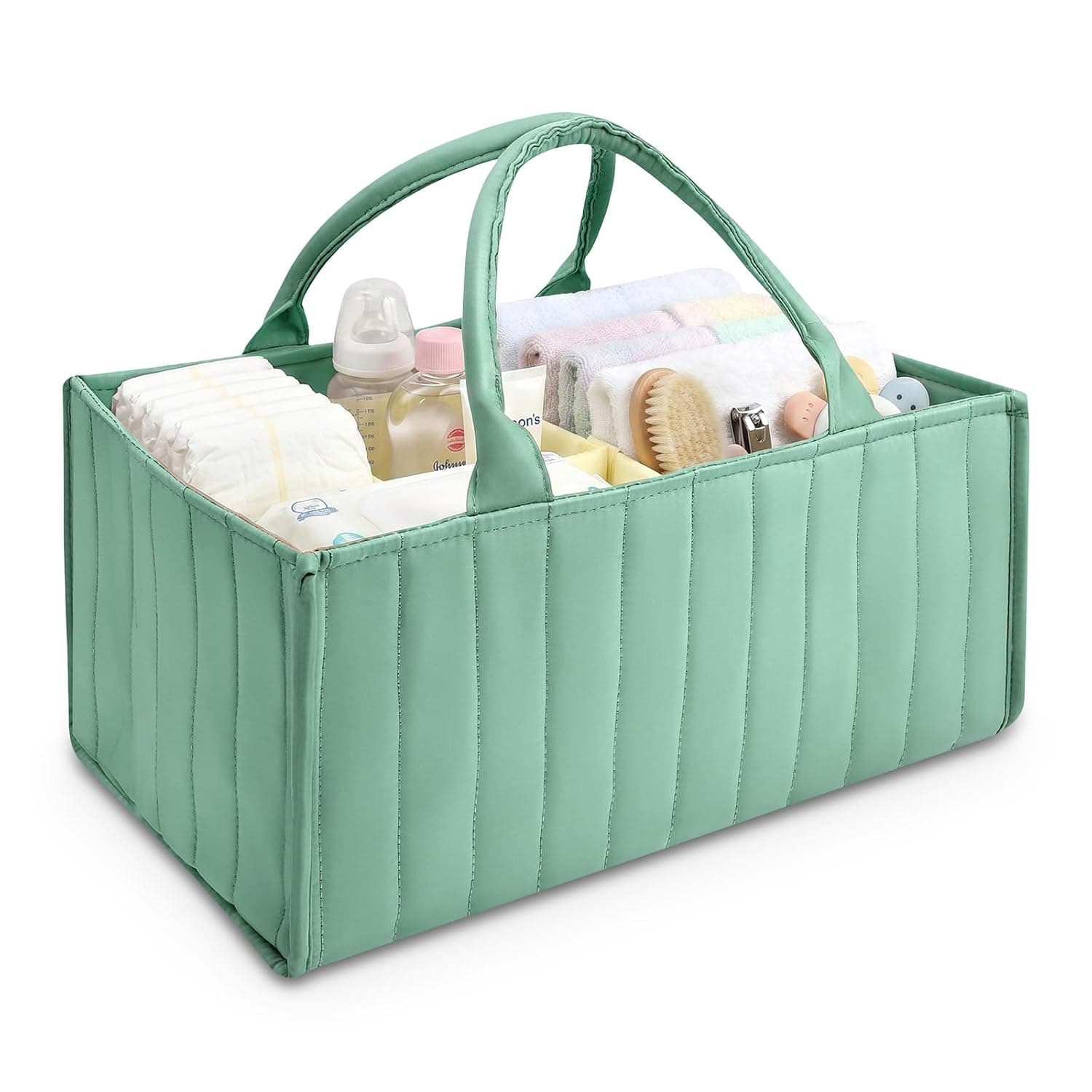 Changing Table Organiser, Portable Changing Basket with Removable Compartments, Changing Bag Organiser, Baby Storage Basket for Changing and Baby Things (Green)