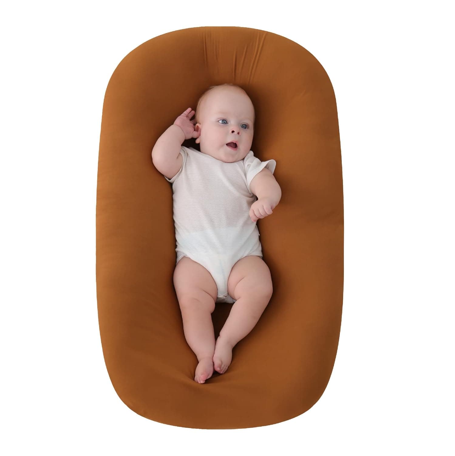 The Moon Brand Baby Lounger & Infant Floor Seat, Newborn Essentials cotton fabric -Baby nest- Baby Co sleeping Bed,Portable and Adjustable Newborn Sleeper, Suitable for 0-6 Months -95 * 55 cm Brown