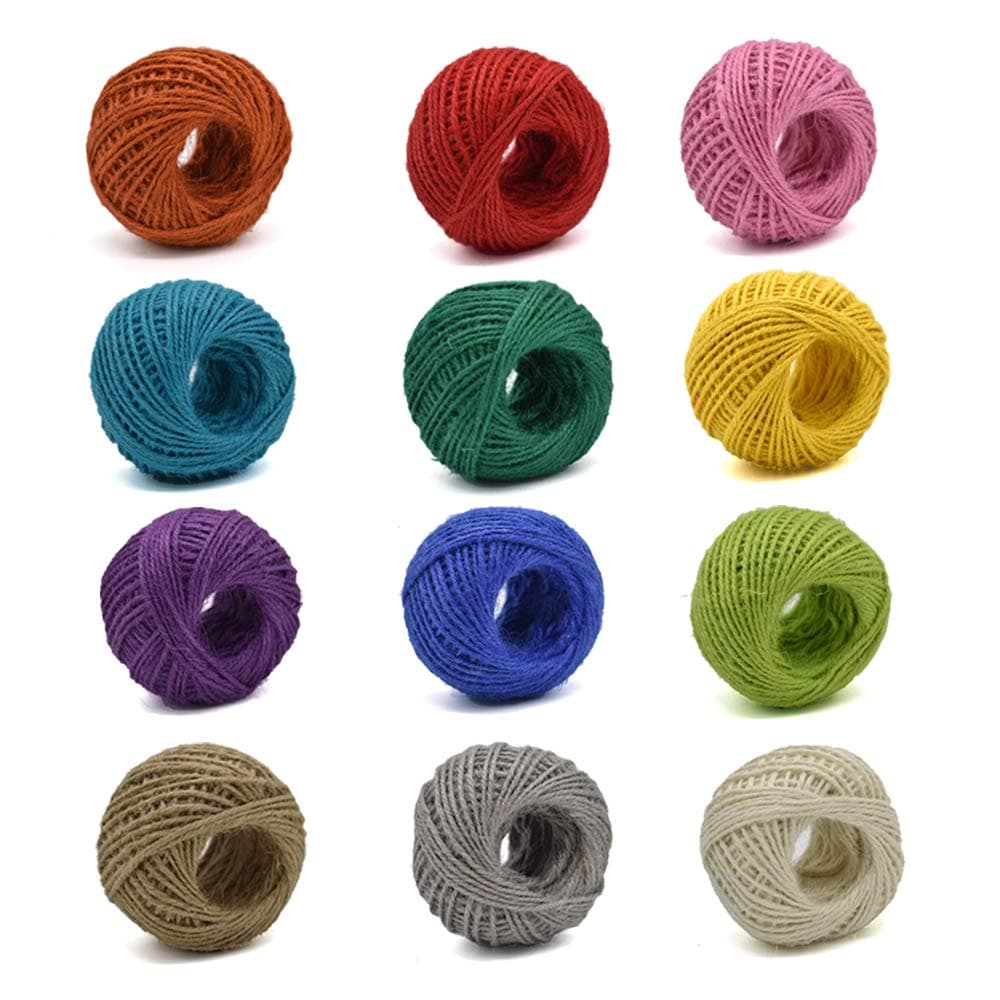 Jute Twine 12 Pack 3 Ply 12 Different Colors for Artworks and Gift Wrapping String Crafts Gift Twine 33 Yards per roll