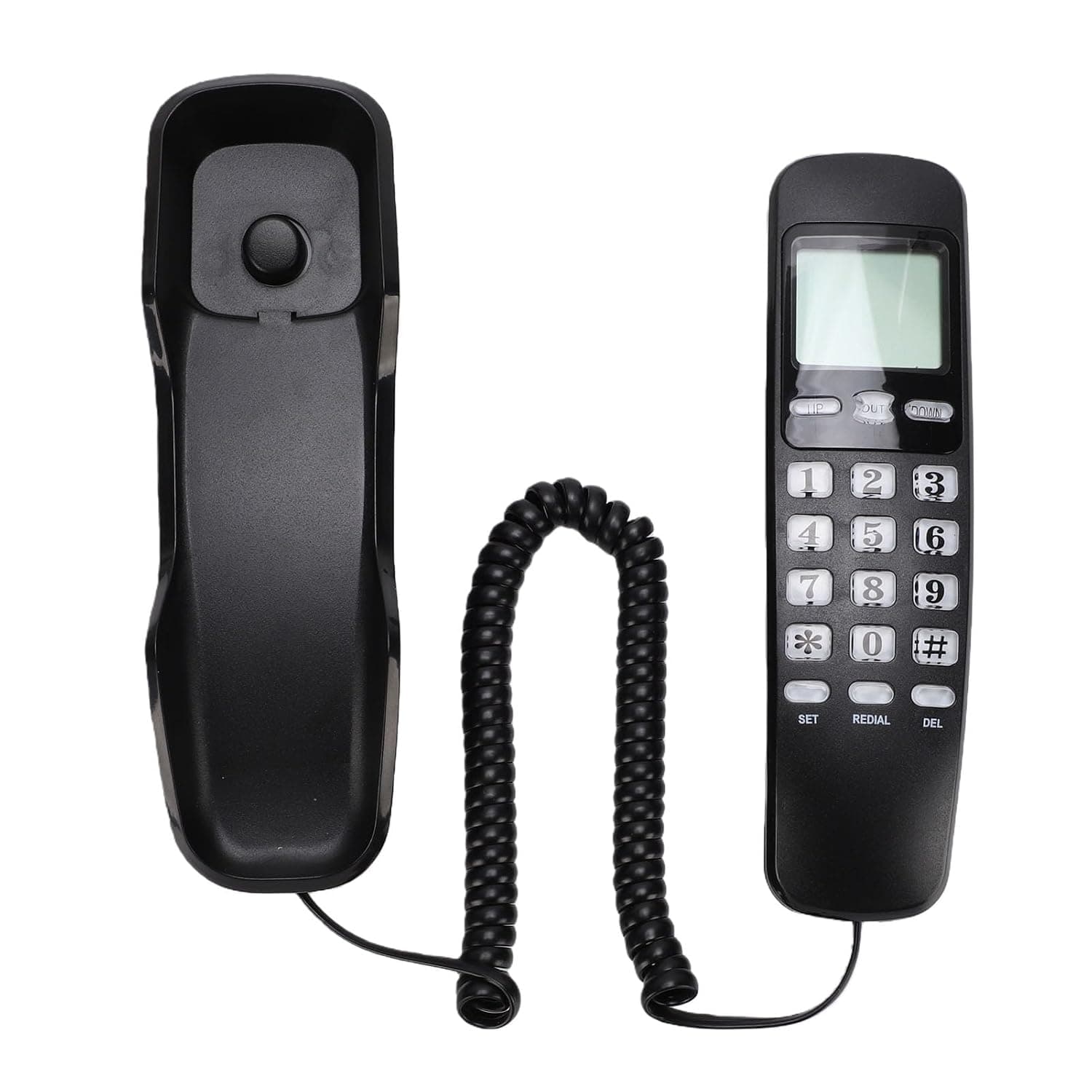 Generic Basic Corded Telephone, Landline Phone Wall Mountable Retro Corded Home Phone, Support DTMF, for Home Hotel, LCD Screen Displays) (Black(English Version))