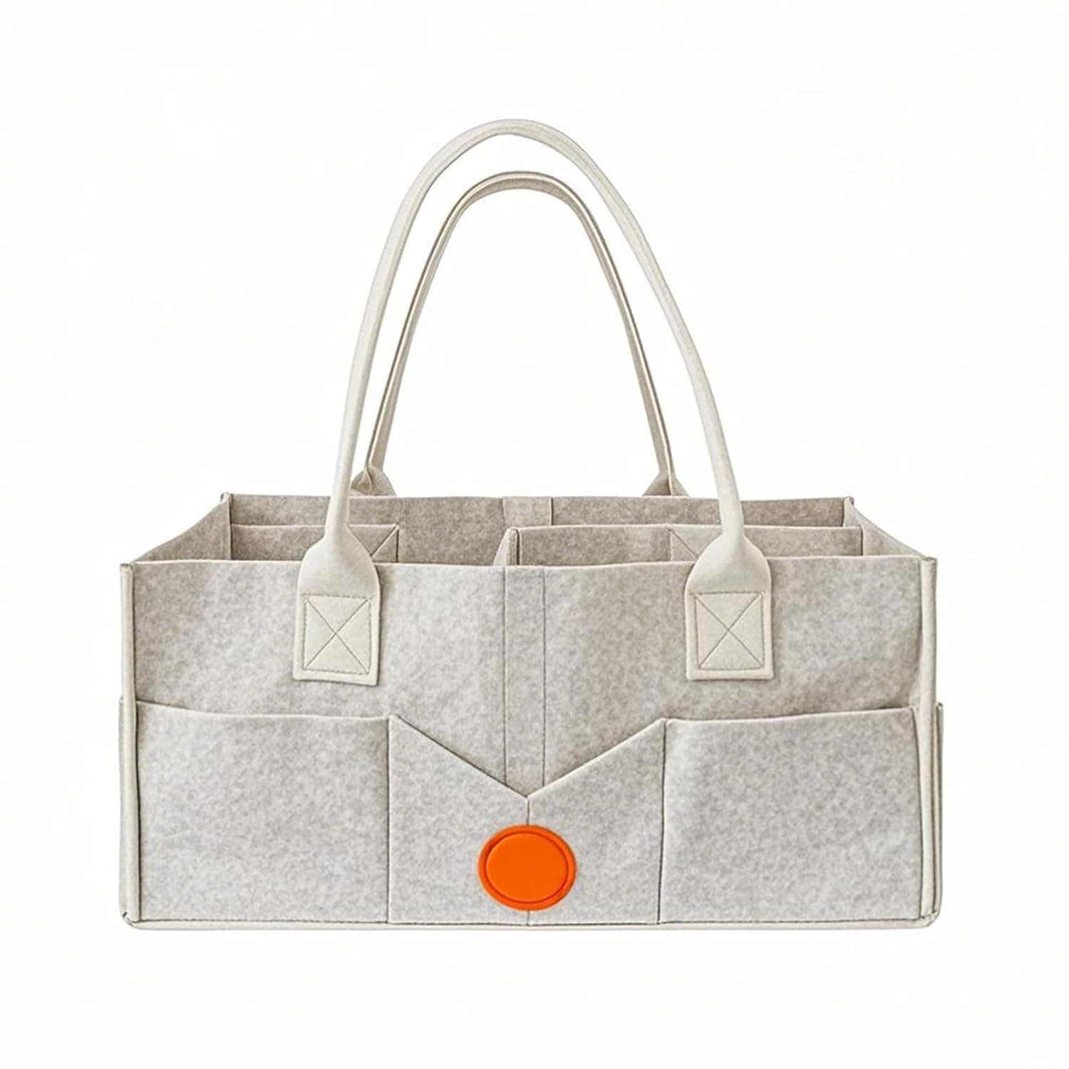 Nappy Caddy Organizer, Washable Felt Baby Diaper Caddy with Multiple Compartments, Portable Nursery Storage Tote, Soft Durable Felt, Lightweight Handle Basket for Newborn Essentials (Beige)