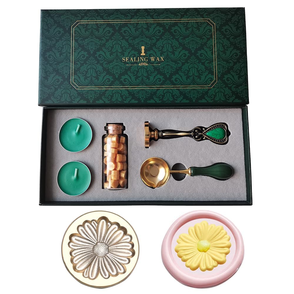 Wax Seal Stamp Set,Vintage Personalized European Style Wax Seal Stamp Kit Gift Box Set for Wedding Invitations, Letters,Wine Packages,Cards Envelopes, Gift Wrapping (Chrysanthemum)
